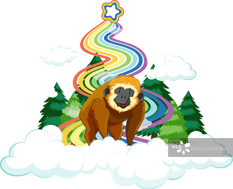 白色背景上的彩虹云中长臂猿图片素材