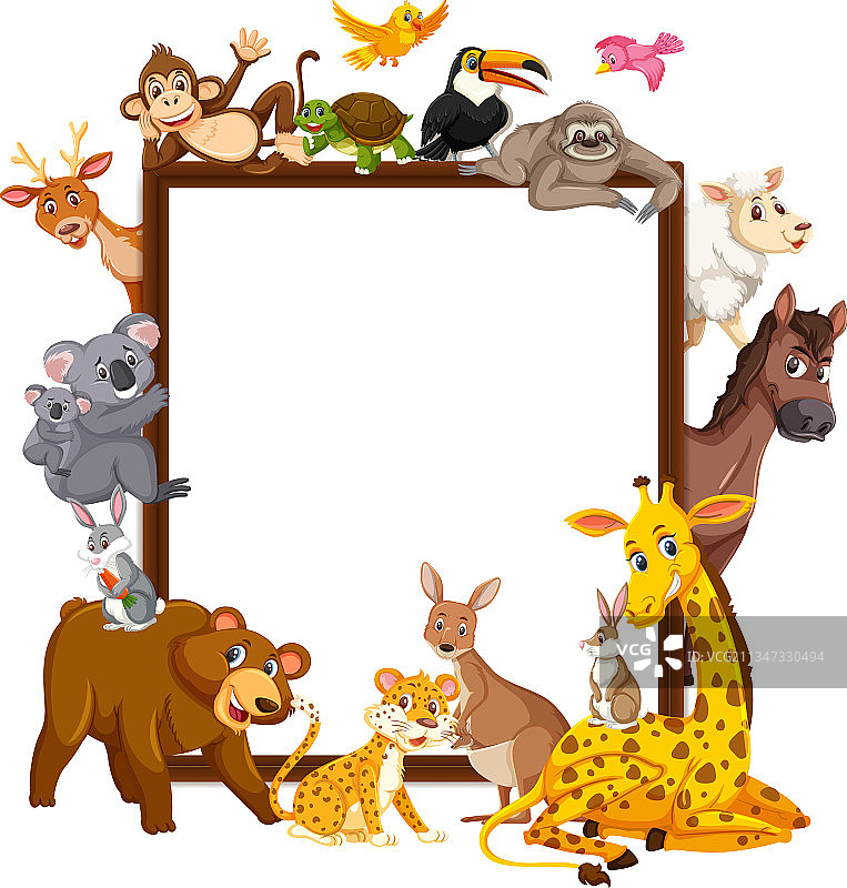 各种野生动物的空木制框架图片素材