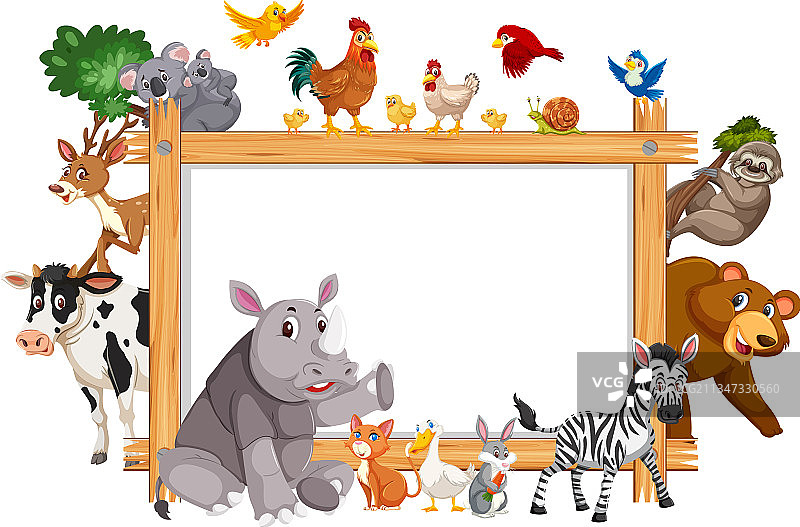 各种野生动物的空木制框架图片素材