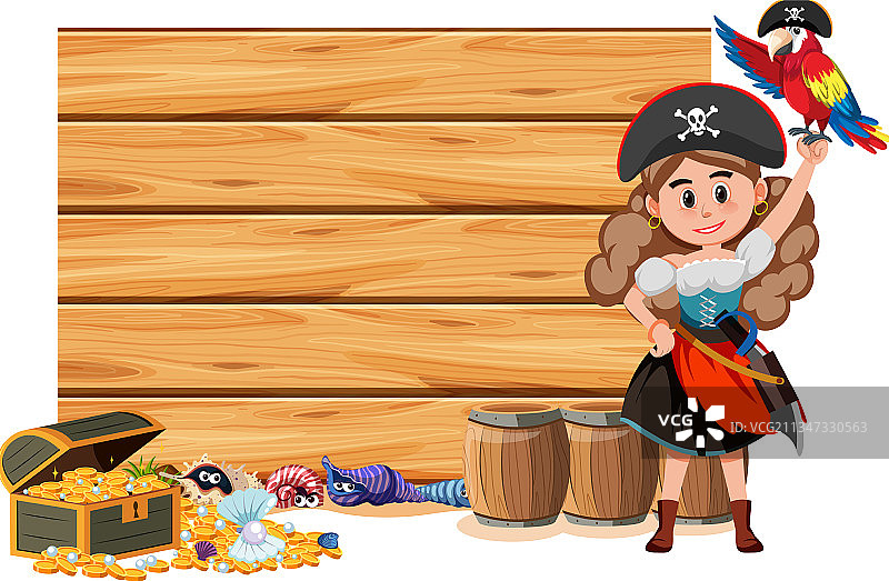 拿着空白banner的海盗女人图片素材