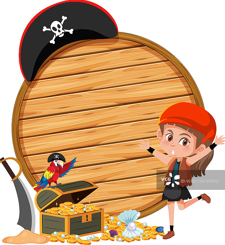 在隔离背景上的带有空白banner的海盗女孩图片素材