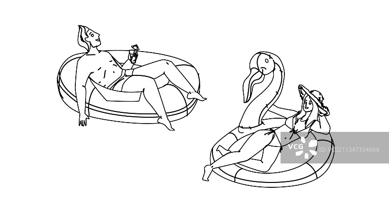 男人和女人在泳池派对上休息图片素材