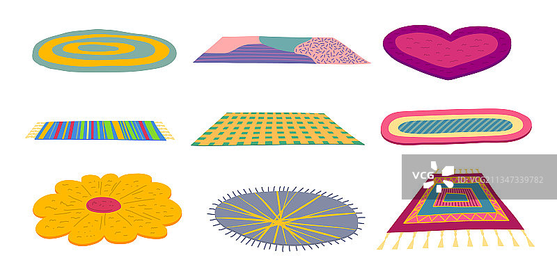 卡通彩色不同地毯图标合集图片素材