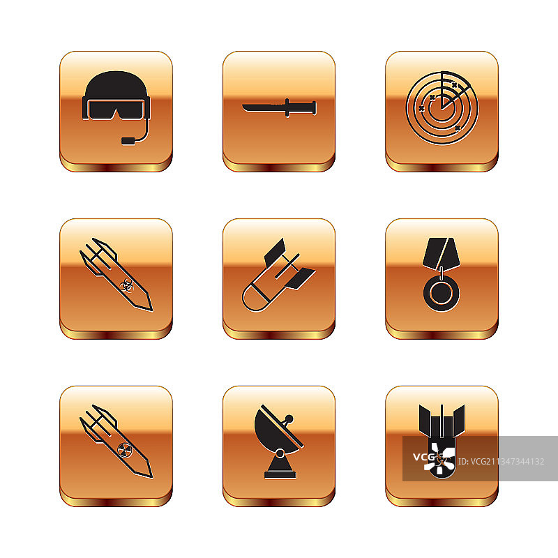 军用头盔、核火箭和雷达图片素材