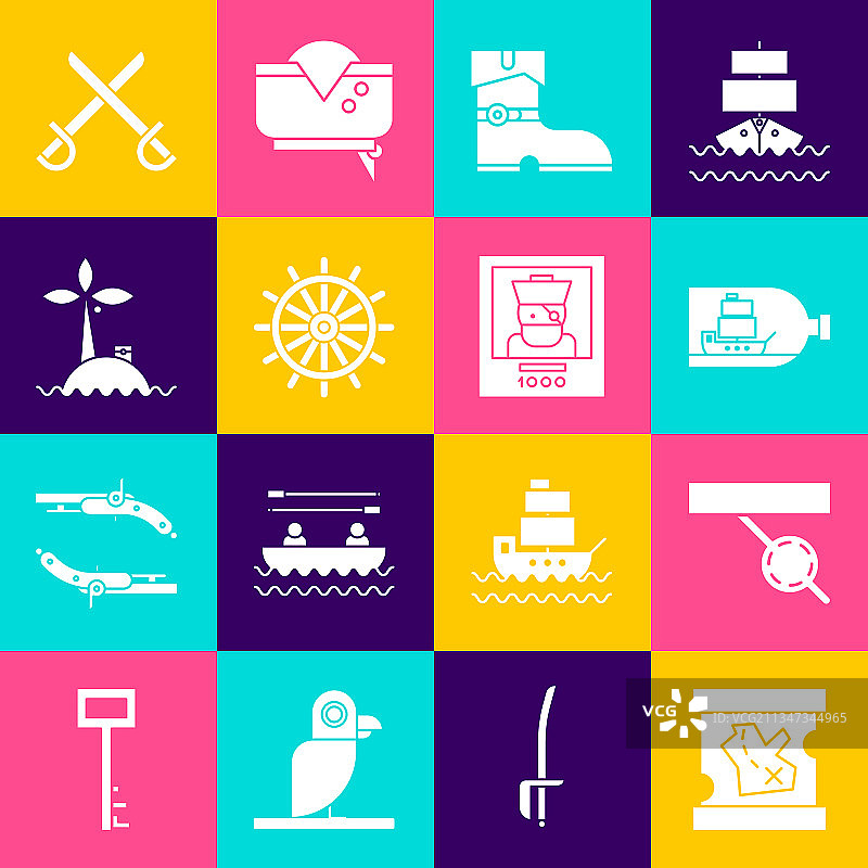 海盗藏宝图、眼罩和瓶子图片素材