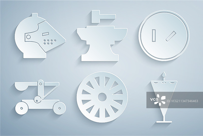 旧木轮圆形盾牌投石机图片素材