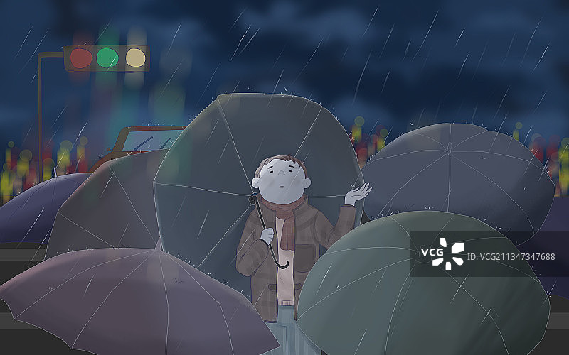 雨中打伞男孩图片素材