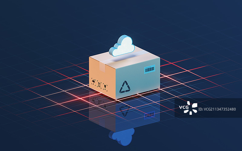 包装纸箱货物与云概念 3D渲染图片素材