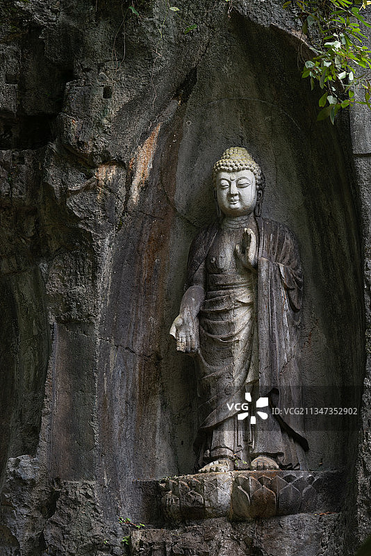 杭州西湖灵隐寺飞来峰石刻图片素材