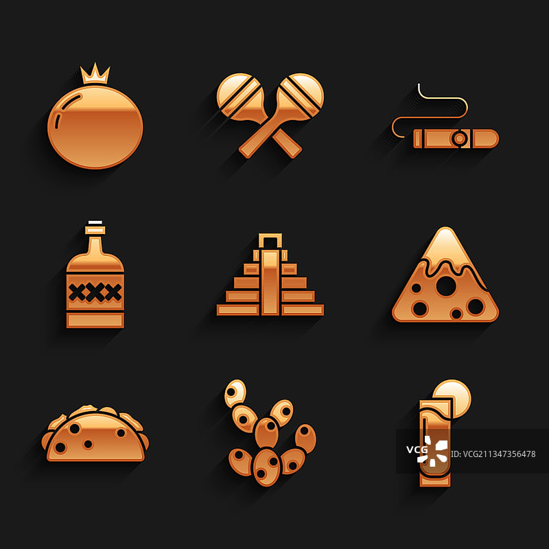 奇琴伊察玛雅仙人掌龙舌兰酒杯组合图片素材