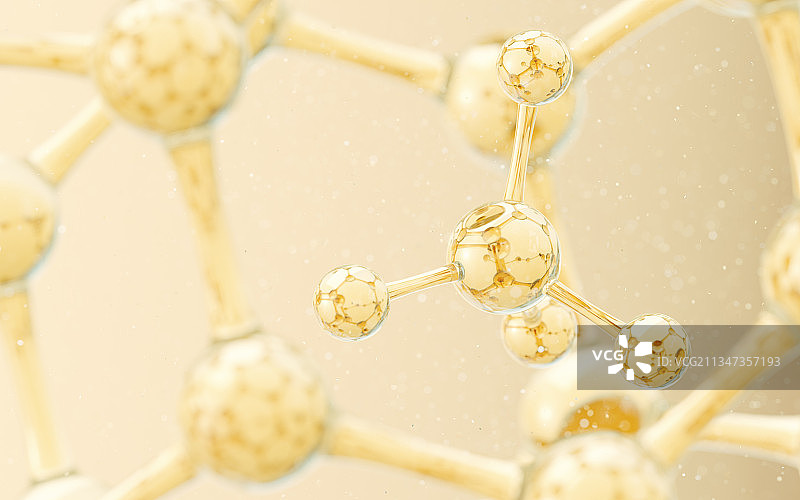 金色的透明分子 3D渲染图片素材