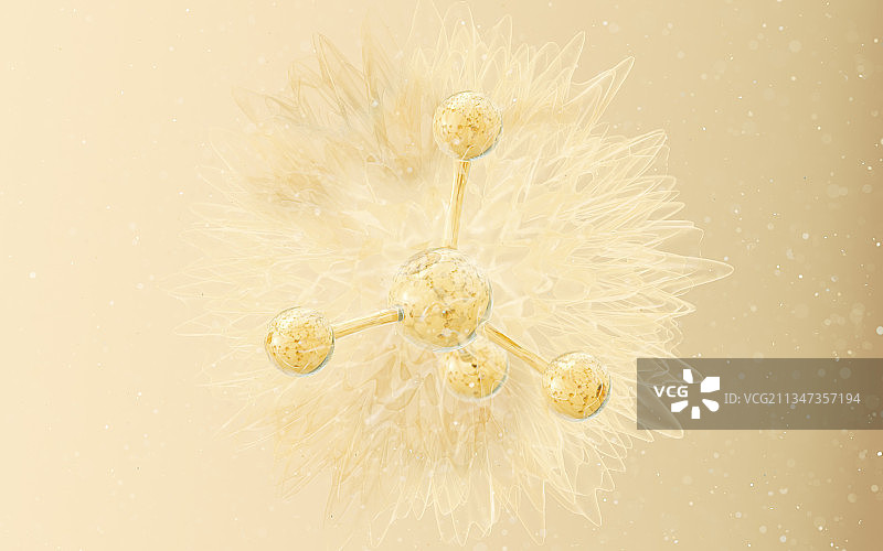 金色的透明分子 3D渲染图片素材