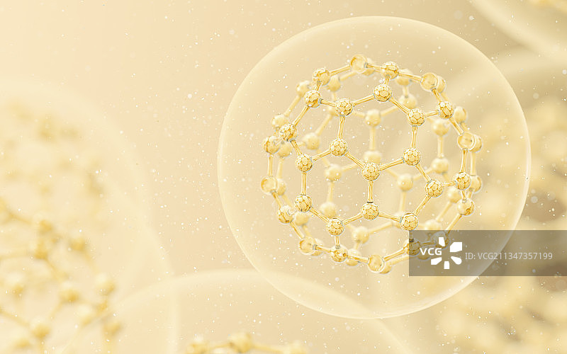 金色的透明分子 3D渲染图片素材
