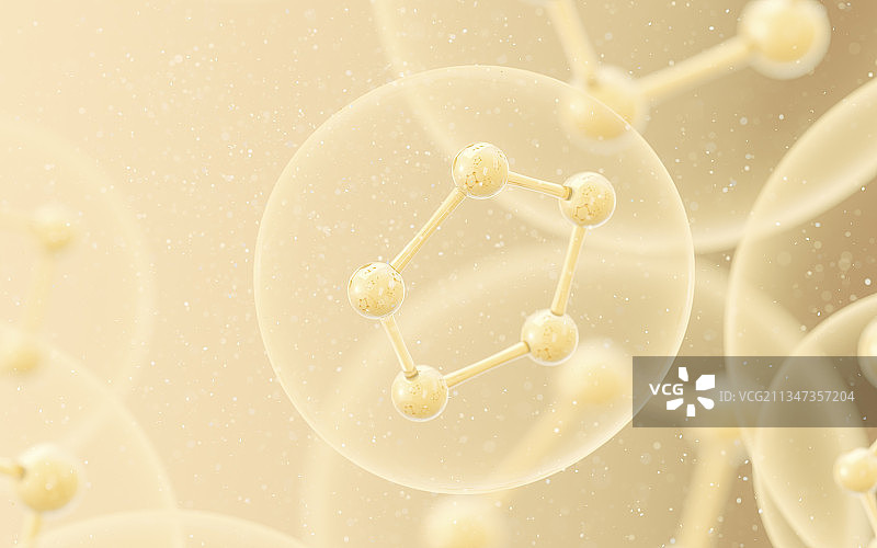 金色的透明分子 3D渲染图片素材