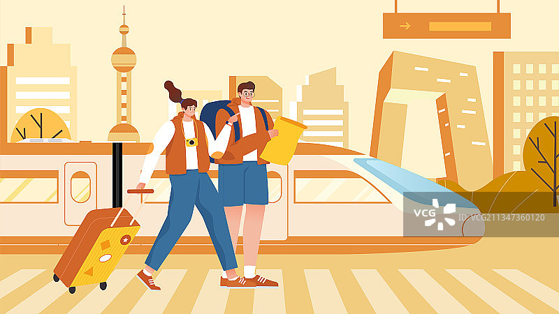 国庆高铁出行旅游插画图片素材