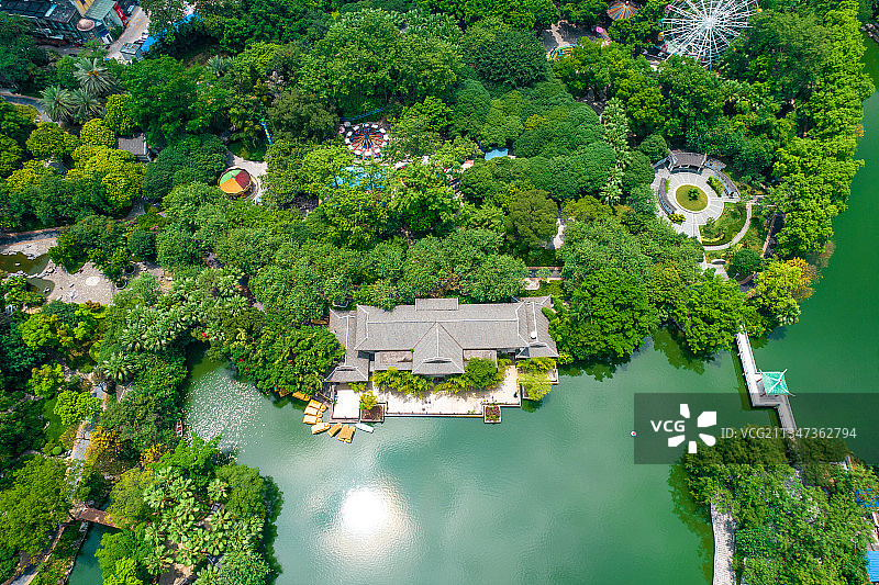 柳州柳侯公园航拍图片素材