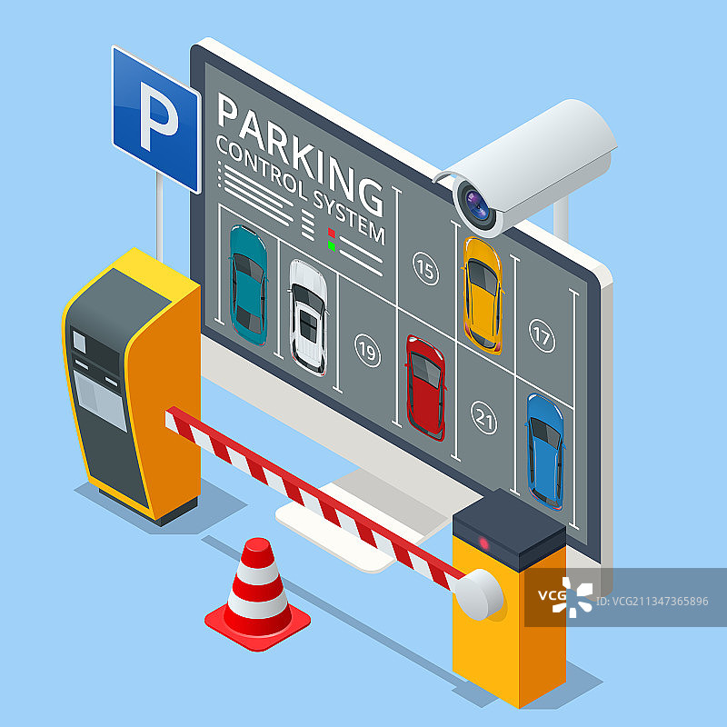 屏幕上显示的2.5D停车场汽车图片素材