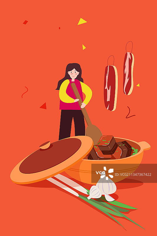 腊月二十六 做大肉矢量插画图片素材