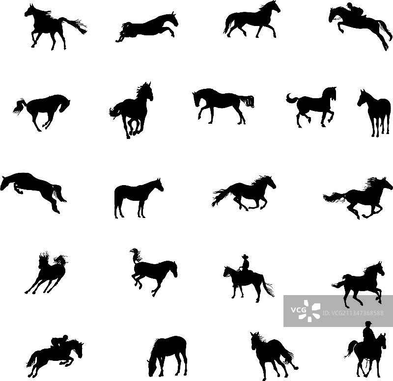 奔跑的骏马剪影设计套装图片素材