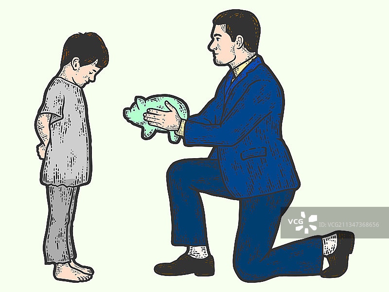 商人捐赠储蓄罐公益图片素材