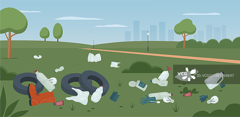 肮脏的城市公园里的垃圾堆图片素材