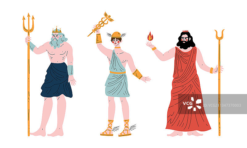 古希腊神话人物：波塞冬与赫尔墨斯图片素材