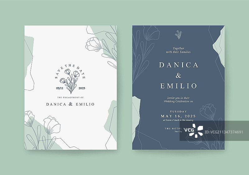 精美手绘婚礼卡片模板图片素材