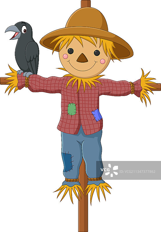 卡通趣味稻草人和乌鸦图片素材