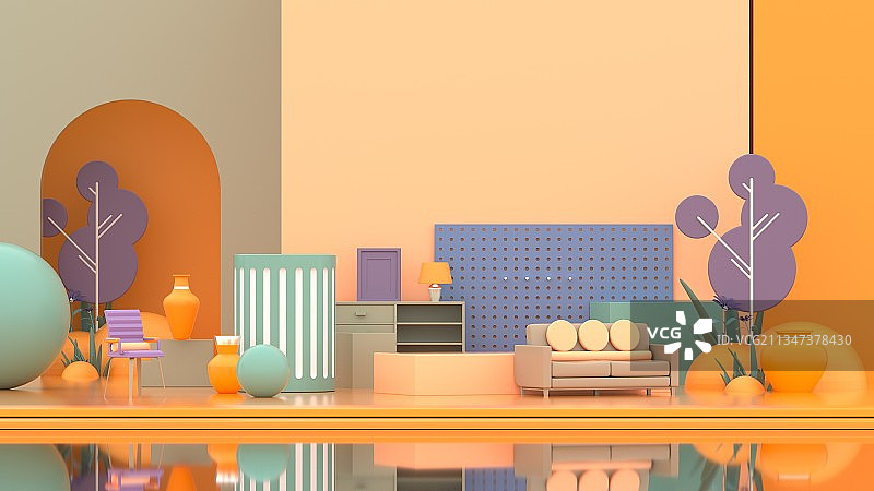 3d渲染创意卡通家居场景图片素材