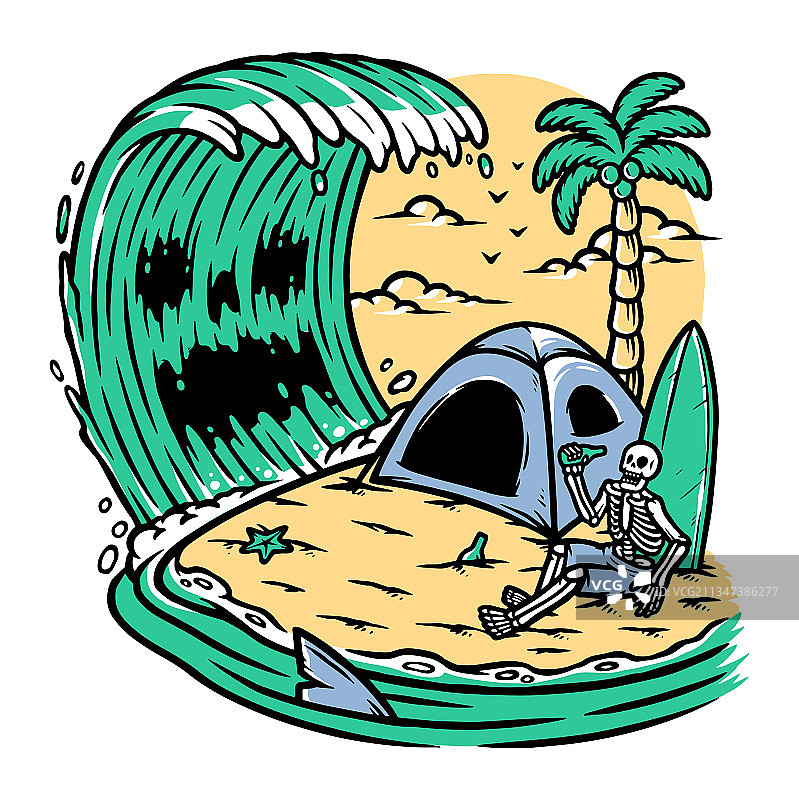 在海滩露营的骷髅图片素材