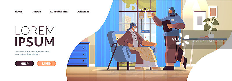 友善的阿拉伯护士或志愿者检查滴管图片素材