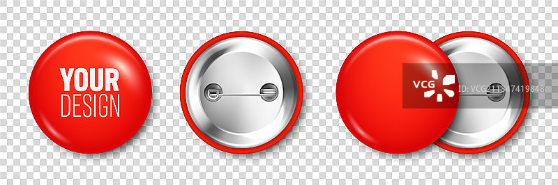 逼真的3D红色空白光泽圆形徽章按钮图片素材