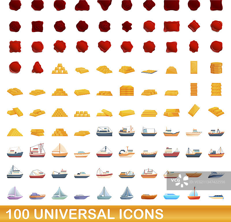 100个通用图标设定卡通风格图片素材