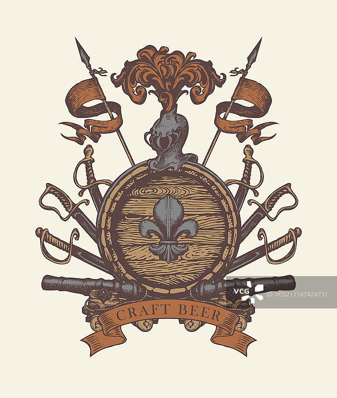 复古手绘旧啤酒厂徽章图片素材
