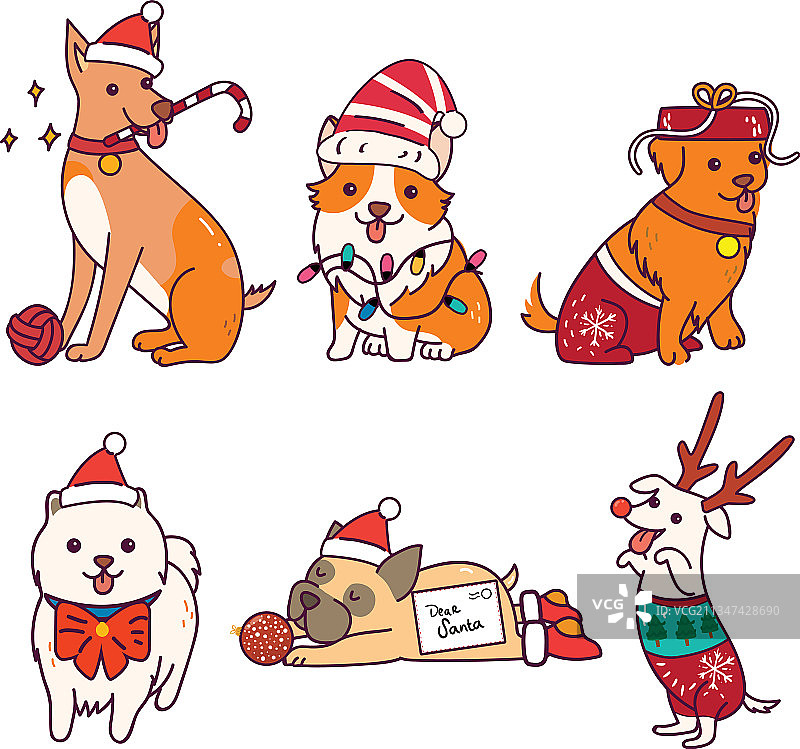 圣诞节假日与各种可爱品种的动物套装图片素材