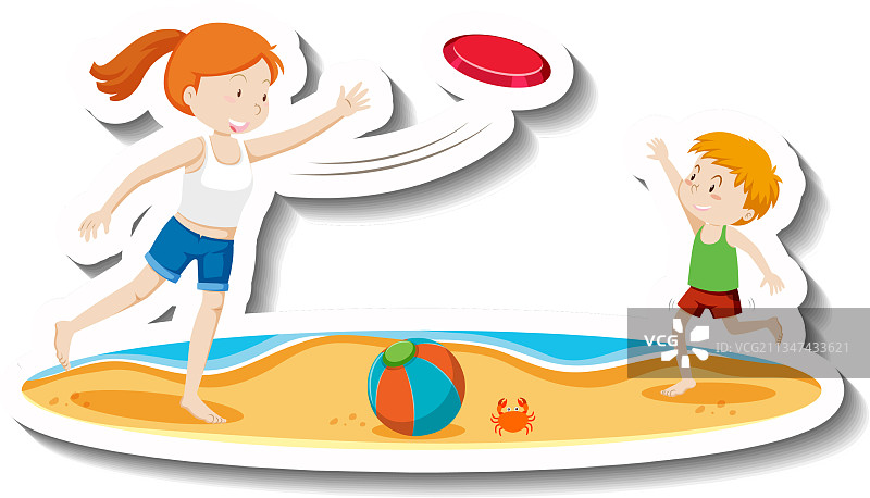 孩子们在海滩上玩飞盘图片素材