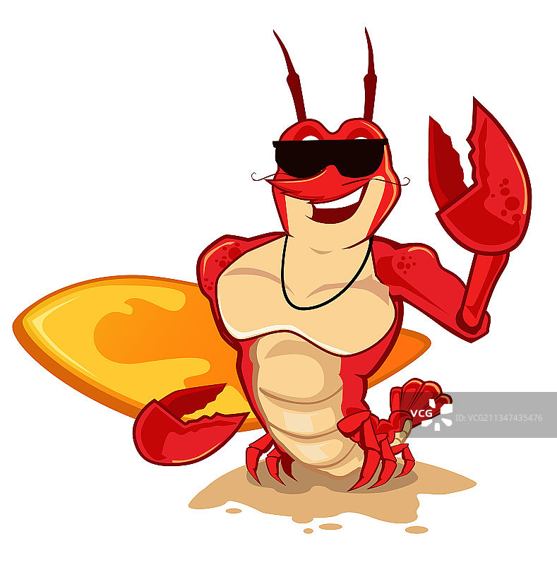 龙虾冲浪卡通吉祥物图片素材