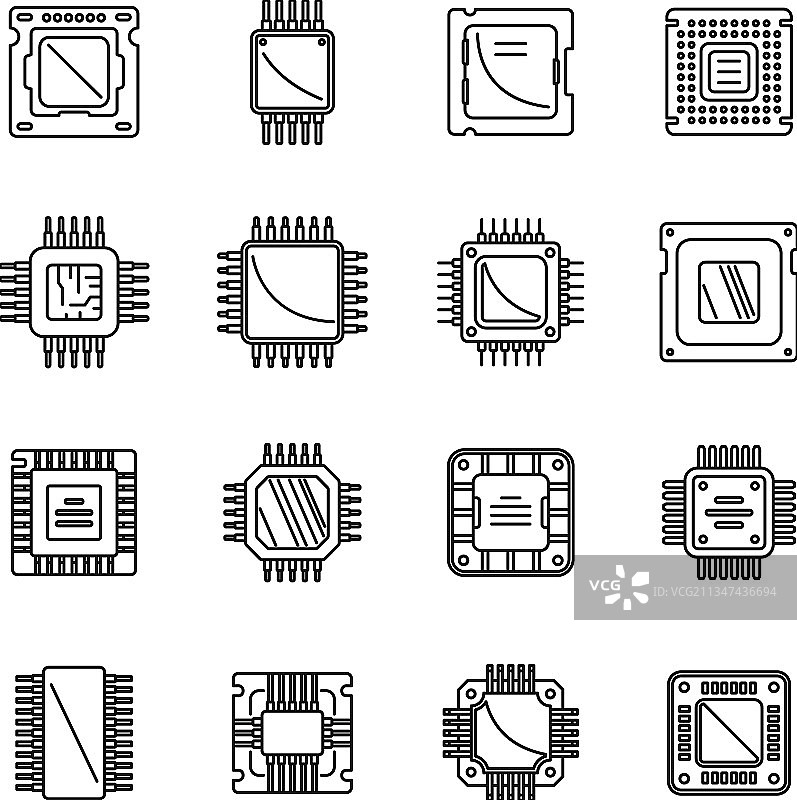 中央处理器图标集轮廓图片素材