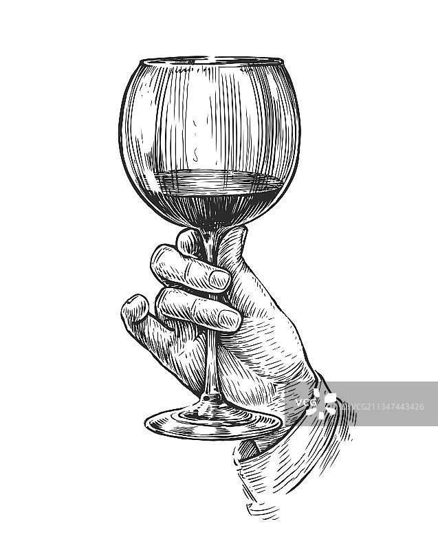 手绘复古葡萄酒杯图片素材