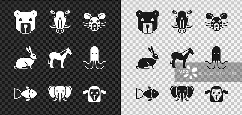 熊头野猪老鼠鱼大象套装图片素材