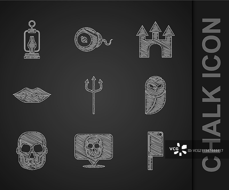 海王星三叉戟、骷髅、切肉刀和猫头鹰套装图片素材