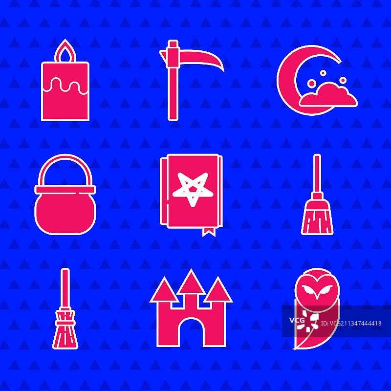 古代魔法书城堡猫头鹰女巫扫帚套装图片素材