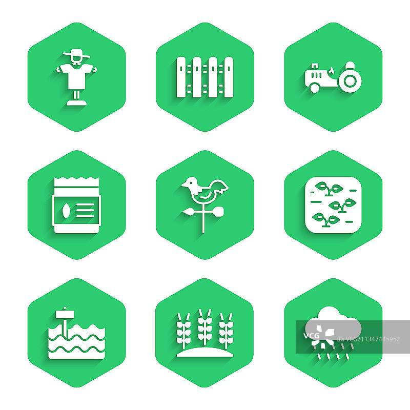 鸡形风向标、小麦、雨云等元素套装图片素材