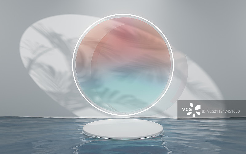 墙上的光影与展示台 3D渲染图片素材