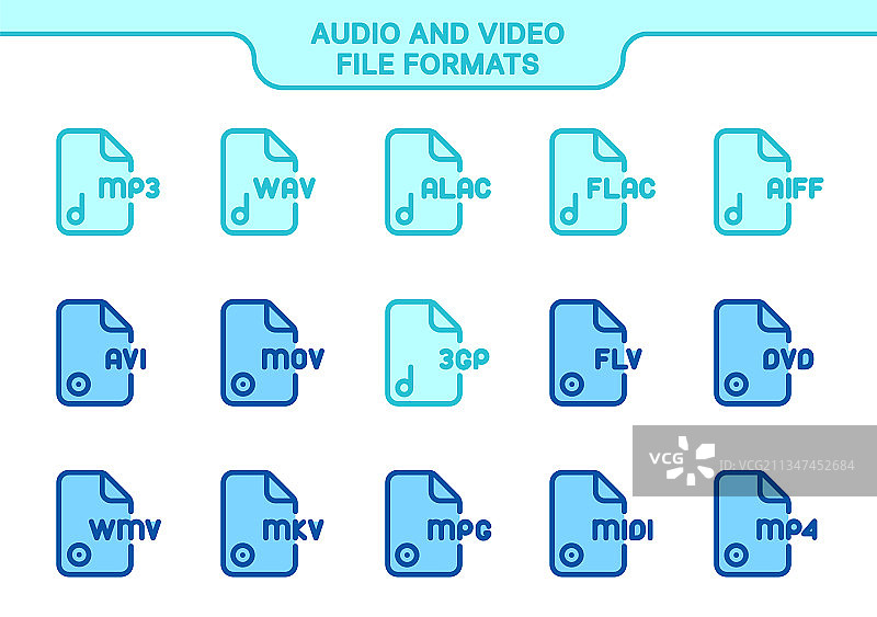 音视频文件格式线性彩色图标集图片素材