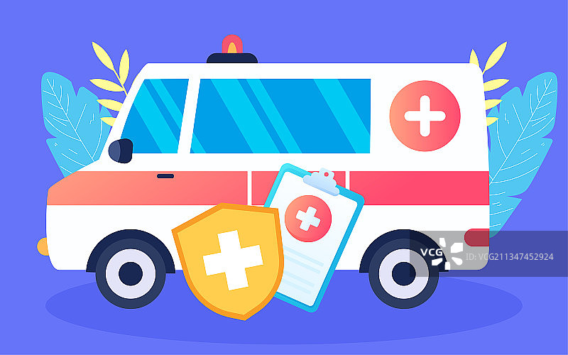 医疗保险插画救护车安全急救紧急救援海报图片素材