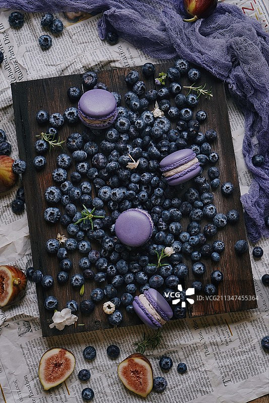 蓝莓马卡龙静物美食摄影图片素材