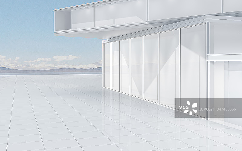 现代设计感建筑与空地面 3D渲染图片素材
