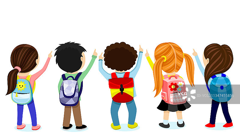 一群背着书包的小学生图片素材
