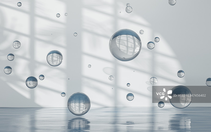 水面与空中的水珠 3D渲染图片素材